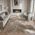 Abstract 5x7 Area Rugs: Modern Washable Rug for Living Room Bedroom Dining Room Indoor - Thin Low Pile Non-Slip Large Carpet - Beige Brown
