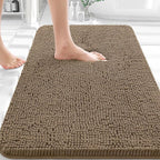 OLANLY Bathroom Rugs 30x20, Extra Soft Absorbent Chenille Bath Rugs, Rubber Backing Quick Dry, Machine Washable Bath Mats for Bathroom Floor, Tub and Shower, Home Decor Accessories, Tan
