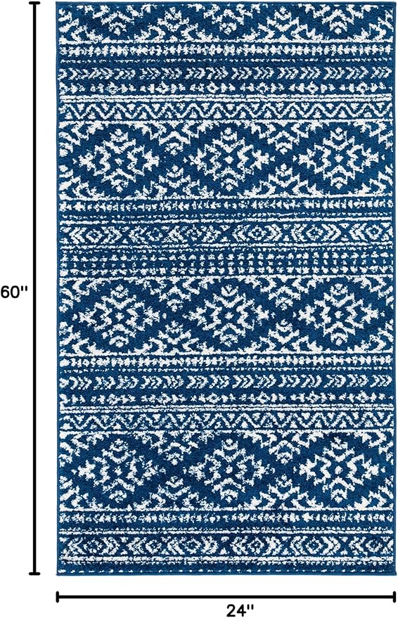 SAFAVIEH Tulum Collection Accent Rug - 2' x 5', Navy & Ivory, Moroccan Boho Tribal Design, Non-Shedding & Easy to Clean, Ideal for Front Door, Kitchen, Entryway, Foyer (TUL272N)