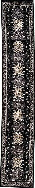 Unique Loom Taftan Collection Border Geometric Tribal Inspired Design Area Rug (2' 11 x 16' 5 Runner, Black/ Gray)