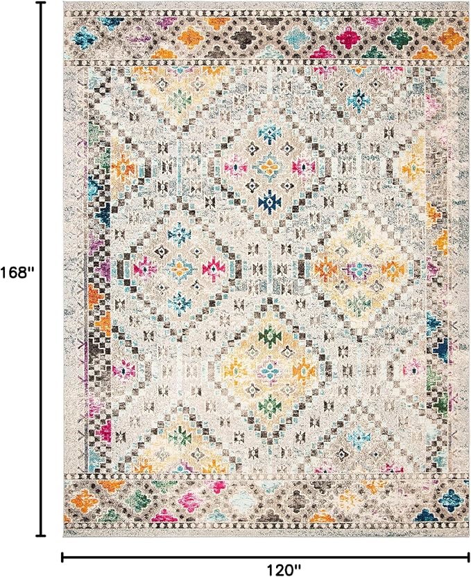 SAFAVIEH Madison Collection Area Rug - 10' x 14', Grey & Yellow, Boho Diamond Distressed Design, Non-Shedding & Easy Care, Ideal for High Traffic Areas in Living Room, Bedroom (MAD418F)