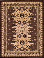 Unique Loom Taftan Collection Border Geometric Tribal Inspired Design Area Rug (9' 0 x 12' 0 Rectangular, Brown/ Tan)
