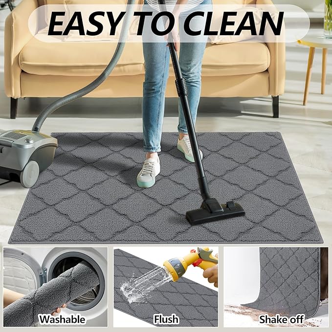 Timo Indoor Door Mat, Front Door Rug 24"x36" Rubber Backing Non Slip Absorbent Door Mats, Resist Dirt Entrance Doormat Inside Floor Mats for Entryway, Machine Washable Low-Profile Doormat, Grey