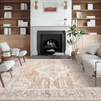 ReaLife Rugs Machine Washable Area Rug - Living Room Bedroom Bathroom Kitchen Entryway Office - Padded Low Pile Stain Resistant Premium - Boho Farmhouse Vintage - Lyle - Gray Ivory Blush 7'6" x 9'6"