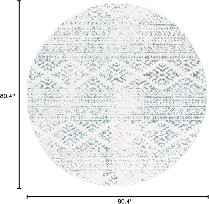 SAFAVIEH Tulum Collection Area Rug - 6'7" Round, Ivory & Turquoise, Moroccan Boho Tribal Design, Non-Shedding & Easy to Clean, Ideal for Living Room, Bedroom, Dining Space (TUL272E)