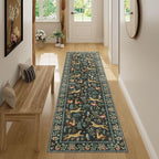 DUKINO Runner Rug, 2x7 Washable Kitchen Rugs for Hallways with Non Slip Backing, Soft Low Pile Vintage Animal Runner for Kitchen, Hallway, Entryway, Laundry, Bedroom, Black