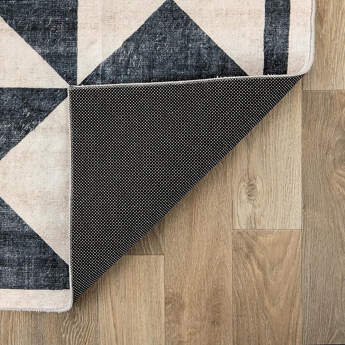 Rugshop Geometric Diamond Washable Non Slip Area Rug 5' x 7' Cream
