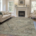 Bavni Washable Rug 8x10 Area Rug for Living Room Bedroom Dining, Washable Vintage Print Carpet, Ultra-Thin Chenille Low Pile Lightweight Rug with Non Slip Backing, Tan