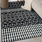 Rugshop Boho Black and White Tribal Area Rug – Geometric Diamond and Stripe Pattern Carpet for Living Room, Bedroom, or Entryway – Soft Modern Bohemian Floor Décor 4' x 6' Black