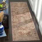 vivorug Runner Rug 2x10 Machine Washable Rug with Non-Slip Backing, Ideal for Kitchen Hallway Entryway Laundry Room - Vintage, Durable, Easy Clean, Low Pile Carpet Runner Earth Tone