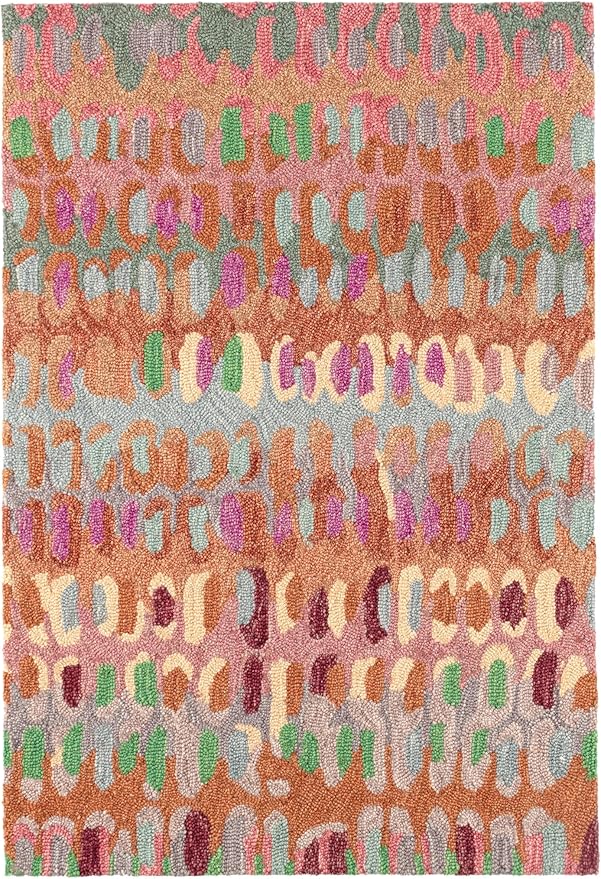 Dash & Albert Paint Chip Stone Hand Micro Hooked Wool Rug, 9.5 X 13.5 Feet, Multicolored/Pink Geometric Pattern