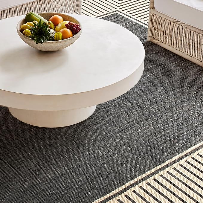Nuloom Asha Dark Grey/Ivory, 3'6" x 5', Casual, Striped Border, Soft and Cozy, High Traffic, Stain Resistant, Easy Clean, Durable Area Rug for Indoor/Outdoor Patio, Deck, Porch, Garden, Courtyard