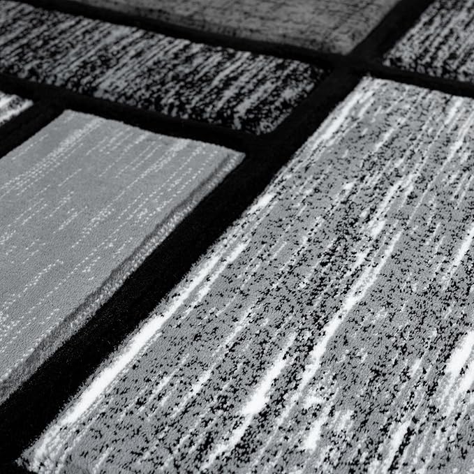 Area Rug Modern 5x7 Grey Black Geometry Squares Soft Hand Carved Contemporary Floor Carpet Fluffy Texture for Indoor Living Dining Room and Bedroom Area