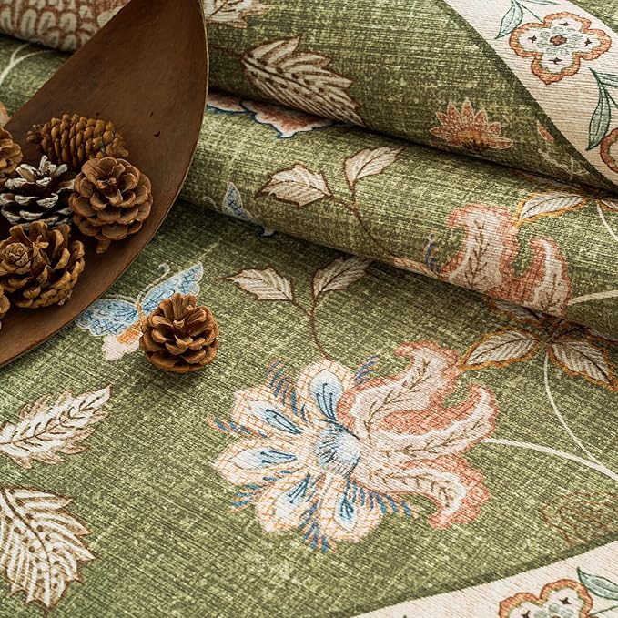 jinchan Elora 3x10 Floral Runner Rug for Hallway Washable Kitchen Runner Vintage Romance Design Non Slip Thin Indoor Floor Cover Low-Profile Throw Carpet for Entryway Bathroom Bedroom Porch, Green