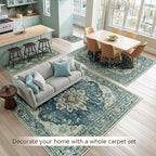Area Rugs 2'x3' Washable Non-Slip, Floral Vintage Distress Print Pattern Medallion Carpet for Living Room Bedroom Dining Room, Dark Blue Vintage