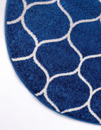 Rugs.com Lattice Frieze Collection Rug – 7' Round Navy Blue Medium Rug Perfect for Kitchens, Dining Rooms