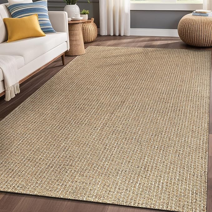 Easy Jute Rugs 5x7 Natural Color Living Room Indoor Outdoor Area Rug for Farmhouse Patio and Kitchen Rug High Traffic Washable Easy to Clean Solid Boho Woven Design Outside Carpet (5 x 7)