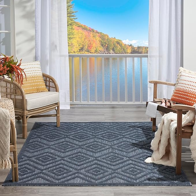 Nourison Home Versatile Navy Blue 6' x 9' Area Rug - Easy Clean, Non Shedding, Bed Room, Living Room, Dining Room, Kitchen (6' x 9')