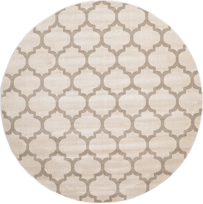 Rugs.com Lattice Collection Rug – 8 Ft Round Beige Medium Rug Perfect for Kitchens, Dining Rooms