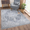 Bloom Rugs Caria Washable Non-Slip 8x10 Rug - Gray/Dark Blue Traditional Area Rug for Living Room, Bedroom, Dining Room, and Kitchen - Exact Size: 7'8" x 10'