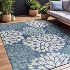 Beverly Rug Outdoor Rug 10x14 Modern Exotic Tropical Leaf Area Rugs for Indoor and Outdoor Patio Deck Porch Garden Water Resistant Washable Outside Carpet (10 x 14 Blue)