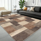 Modern Geometric Patchwork Indoor Area Rug for Living Room, Beige 5'x 7' Large Rug Rockwood Collection Hardwood Floors Decor for Bedroom, Beige Throw Carpet for Office Entryway Dining Room