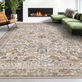 Boho 8x10 Area Rugs for Living Room - Washable Low Pile Soft Moss Floral Rug for Bedroom, Dining Room, Light Brown Taupe Low Pile Soft Carpet, Vintage Indoor Décor