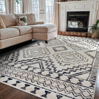 Rugshop Cream and Black Southwestern Tribal Area Rug – Boho Geometric Diamond Pattern Carpet for Living Room, Bedroom, or Entryway – Soft Modern Rustic Floor Décor 5' x 7' Cream