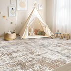 Area Rug Living Room Rugs - Washable Neutral Modern Abstract Soft Thin Rug Indoor Floor No Slip Rug Carpet for Bedroom Under Dining Table Home Office Decor - Brown/Grey/Red - 5x7