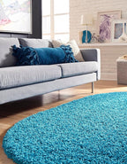Unique Loom Solid Shag Collection Area Rug (8' x 10' Oval, Turquoise)
