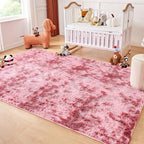 Andency Soft Area Rugs for Living Room Bedroom, 5x8 Fluffy Shaggy Bedside Rug, Non-Slip Large Shag Fuzzy Plush Carpets for Bedroom Kids Dorm Nursery Home Decor Aesthetic, Tie-Dyed Dark Red
