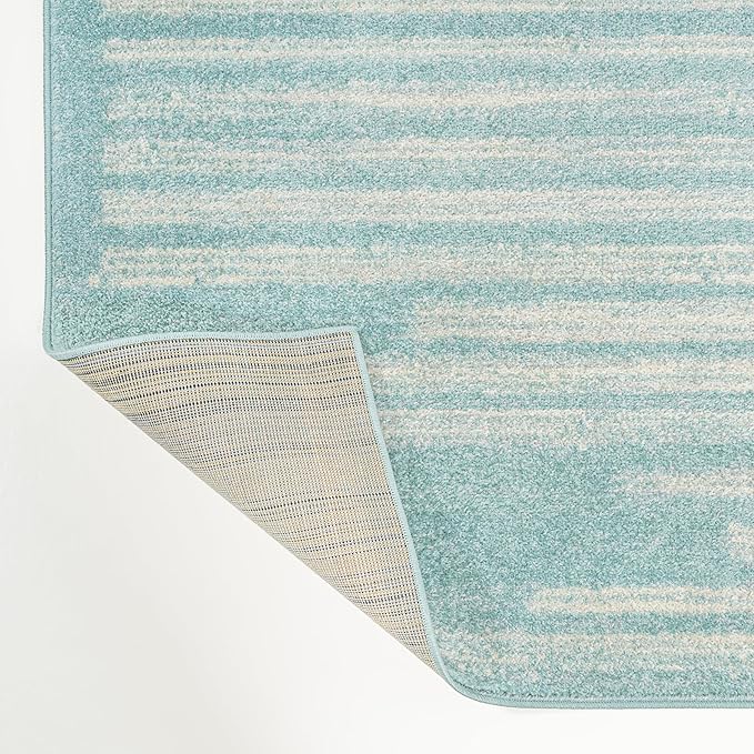 JONATHAN Y Khalil Modern Berber Stripe Turquoise/Cream Indoor Area Rug, 5x8, Contemporary, Bohemian, Easy-Cleaning for Living Room, Bedroom, Kitchen, Pet Friendly, Non-Shedding (MOH207D-5)