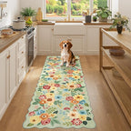 DUKINO 2x6 Runner Rug for Hallway, Washable Kitchen Rug with Non Slip Backing & Non-Shediing, Soft Low Pile Floral Design Runner for Bedroom, Kithchen, Living Room, Laundry, Bathroom, Green