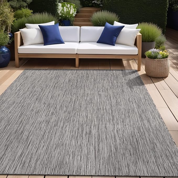 Beverly Rug Indoor Outdoor Rug 5x7, Washable Outside Carpet for Patio, Deck, Porch, Solid Modern Area Rug, Water Resistant, Silver Gray