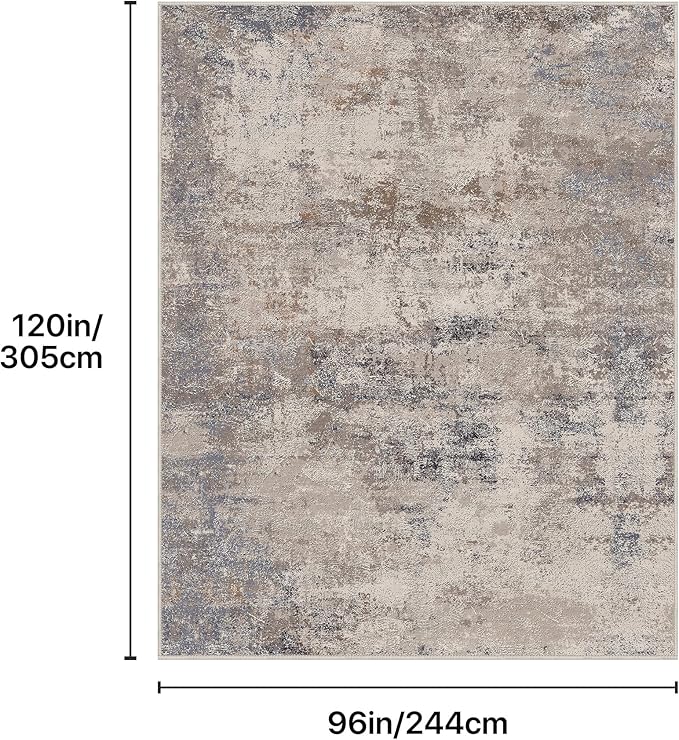 GENIMO Washable 8x10 Area Rugs for Living Room, Non Slip Modern Abstract Rug, Machine Washable Stain Resistant Low Pile Soft Carpet for Bedroom, Dining, Office,Grey Beige