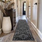 Rugshop Boho Black Tribal Area Rug Modern Indoor Carpet for Living Room, Bedroom, or Entryway – Non-Shedding, Low Pile Geometric Design 2' 3" x 12'