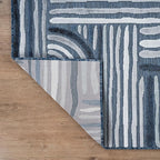 CAMILSON Indoor Outdoor Rug, Navy Blue 10x14 Geometric Arch Striped Large Area Rugs for Patio and Home Areas, Easy-Cleaning Non-Shedding Living Room, Garden and Deck Washable Outside Carpet 10 x 14