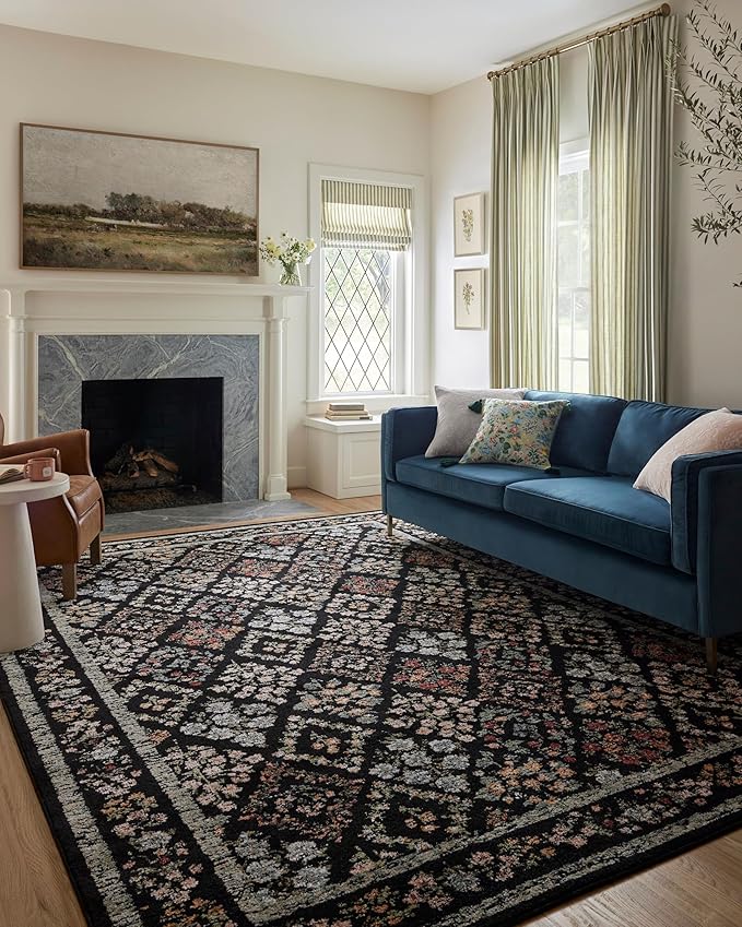 Loloi Rifle Paper Co. Laurel Collection LAU-04 Black/Multi 2'-8" x 8' Runner Rug