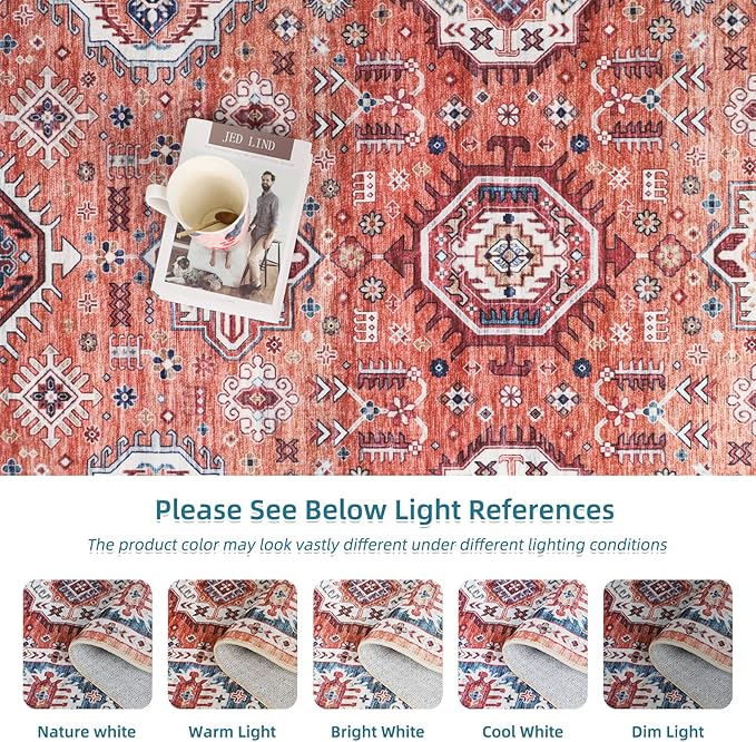 Dripex Vintage Washable Area Rug - 4x6 Distressed Rugs for Living Room Bedroom Oriental Medallion Floral Print Carpet Low-Pile Indoor Soft Non-Slip Accent Rug Farmhouse Office Home Decor