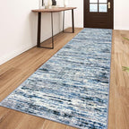 Modern Abstract Runner Rug 3x10, Grey Blue White Washable Kitchen Runner Non-Slip Soft Hallway Rug Runner Thin Print Faux Wool Carpet for Entryway Bedroom Laundry Room Indoor Home Office Decor
