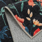 Black Area Rug 4x6 Office Floral Indoor Door Mat Washable Boho Kitchen Living Room Carpet Non Slip Bedroom Low Pile Lightweight Throw Rug for Dining Room Farmhouse