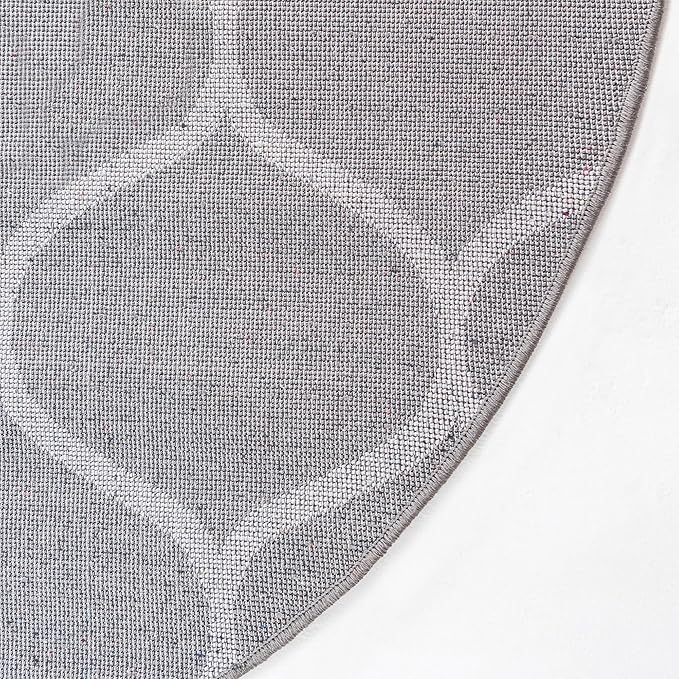 Rugs.com Lattice Frieze Collection Rug – 8' Round Dark Gray Medium Rug Perfect for Kitchens, Dining Rooms