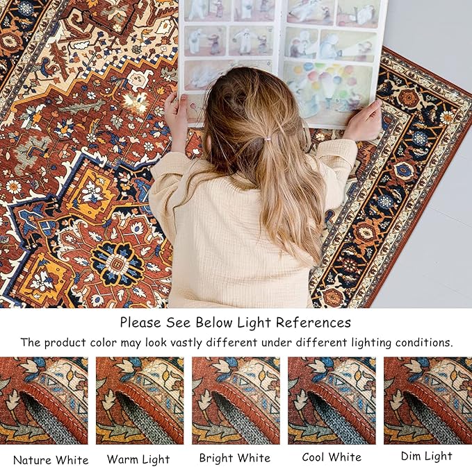 Moynesa Ultra-Thin Washable Runner Rug - 2'6"x8 Non-Slip Kitchen Runner, Non-Shedding Stain Resistance Low Pile Bedroom Mat Indoor Accent Carpet Runner for Bathroom Hallway, Brown/Multi