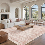 Washable Area Rug 8x10, Large Soft Rugs for Living Room Vintage Area Rugs for Bedroom Dining Room Non-Slip Stain Resistant Pink Under Table Rug