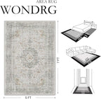 6x9 Washable Vintage Area Rug for Living Room Bedroom Soft Tranditional Non Slip Large Throw Rug Lightweight Floral Low Pile Distressed Carpet Office Playroom Dinning Laundry Room