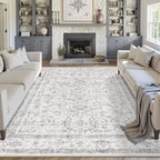 Grey 8x10 Area Rug Vintage Washable Living Room Carpet Non Slip Bedroom Indoor Office Low Pile Large Traditional Distressed Retro Accent Rug for Dining Room Bathroom Kitchen