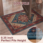 Tangsoo 2x6 Washable Runner Rug for Hallways, Non Slip Vintage Runner Rug, Soft Boho Low Pile Long Rug Runner, Print Distressed Red Carpet Runners for Kitchen Bedroom Entryway Living Room Oriental