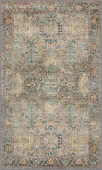Bavni Area Rug 3x5, Non-Slip Washable Rugs for Living Room Office, Boho Distressed Printed Rug, Low Pile Foldable Decorative Carpet for Bedroom Kitchen Office, Olive Green