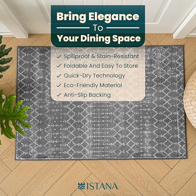 Istana 2x3 Area Rug - Dark Grey Boho Rugs for Living Room 2x3 - Foldable Small Rugs for Bedroom - Stain Resistant Washable Rug Non Slip - Eco-Friendly Area Rugs Indoor