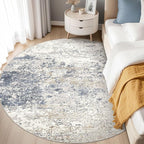 6ft Round Area Rug Living Room Rugs - 6x6 Washable Large Soft Indoor Modern Abstract Low Pile Rug Carpet for Bedroom Dining Room Farmhouse Home Office - Beige Blue